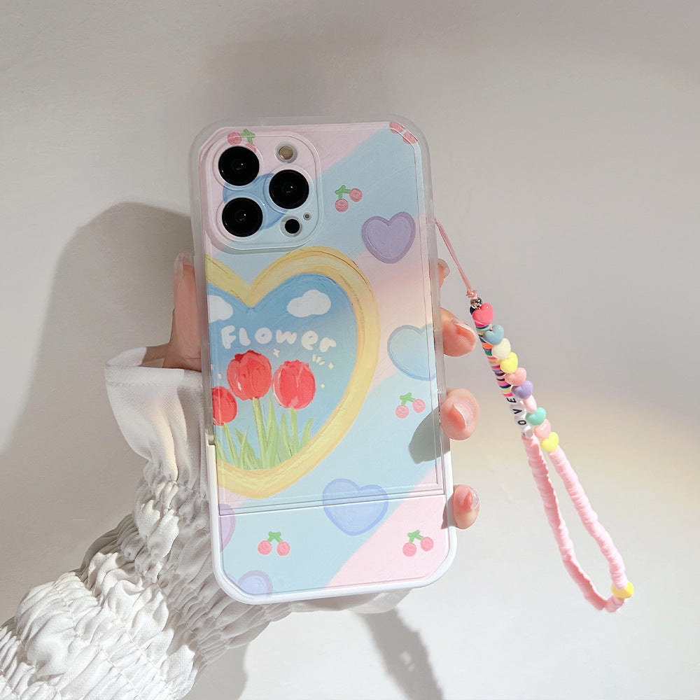 For iPhone 13 Pro Shockproof Smartphone Case Oil Painting Heart Pattern Kickstand TPU Cover with Wrist Strap For iPhone 13 Pro Shockproof Smartphone Case Oil Painting Heart Pattern Kickstand TPU Cover with Wrist Strap